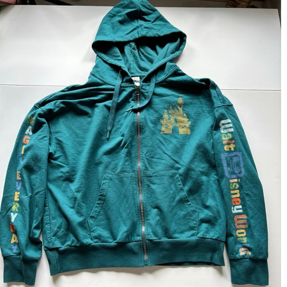 DISNEYLAND DISNEY WORLD Resort Magical PLACE ON EARTH Teal Green HOODIE Sz L